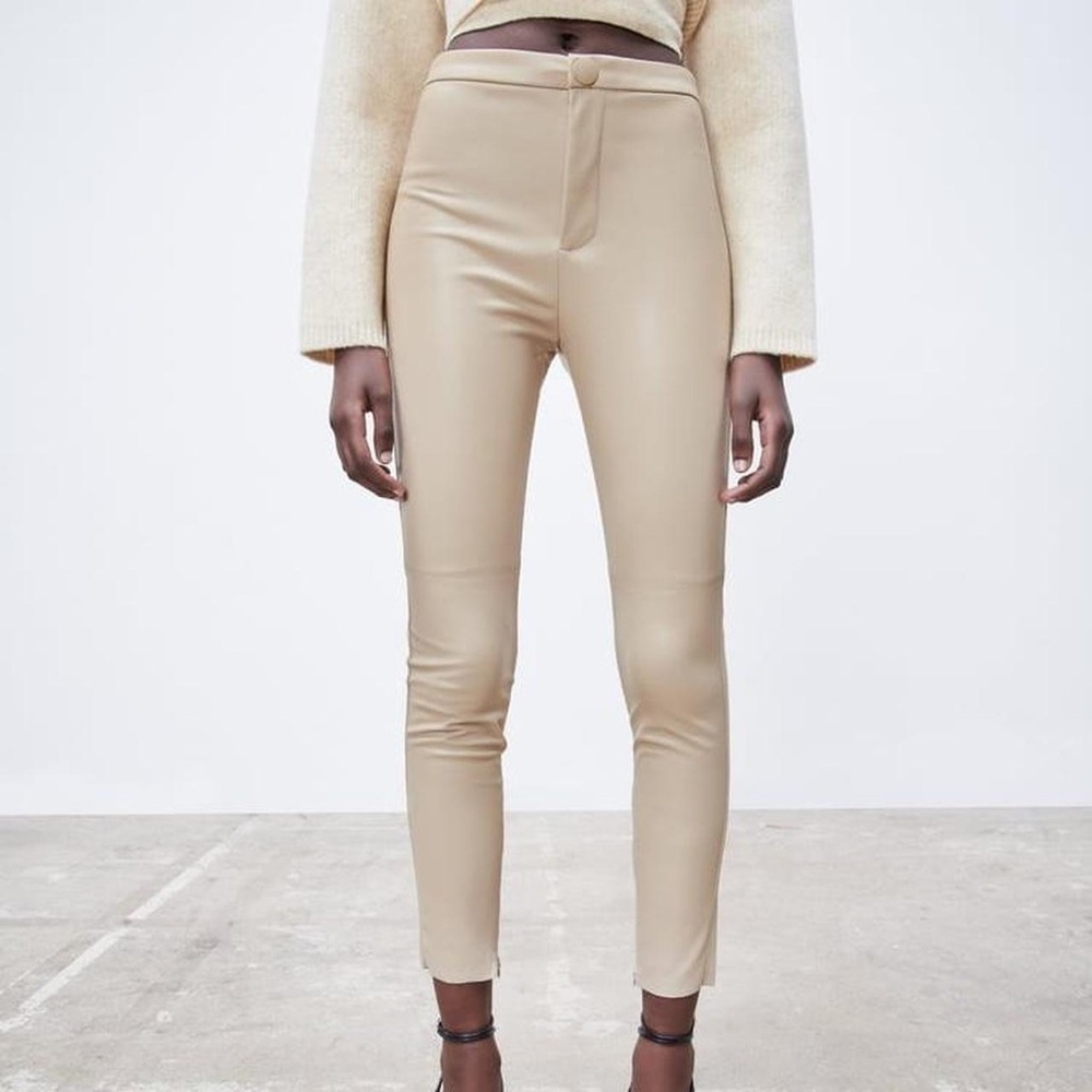 ZARA Cream High Rise Faux Leather Leggings Pants | OFFERS WELCOME